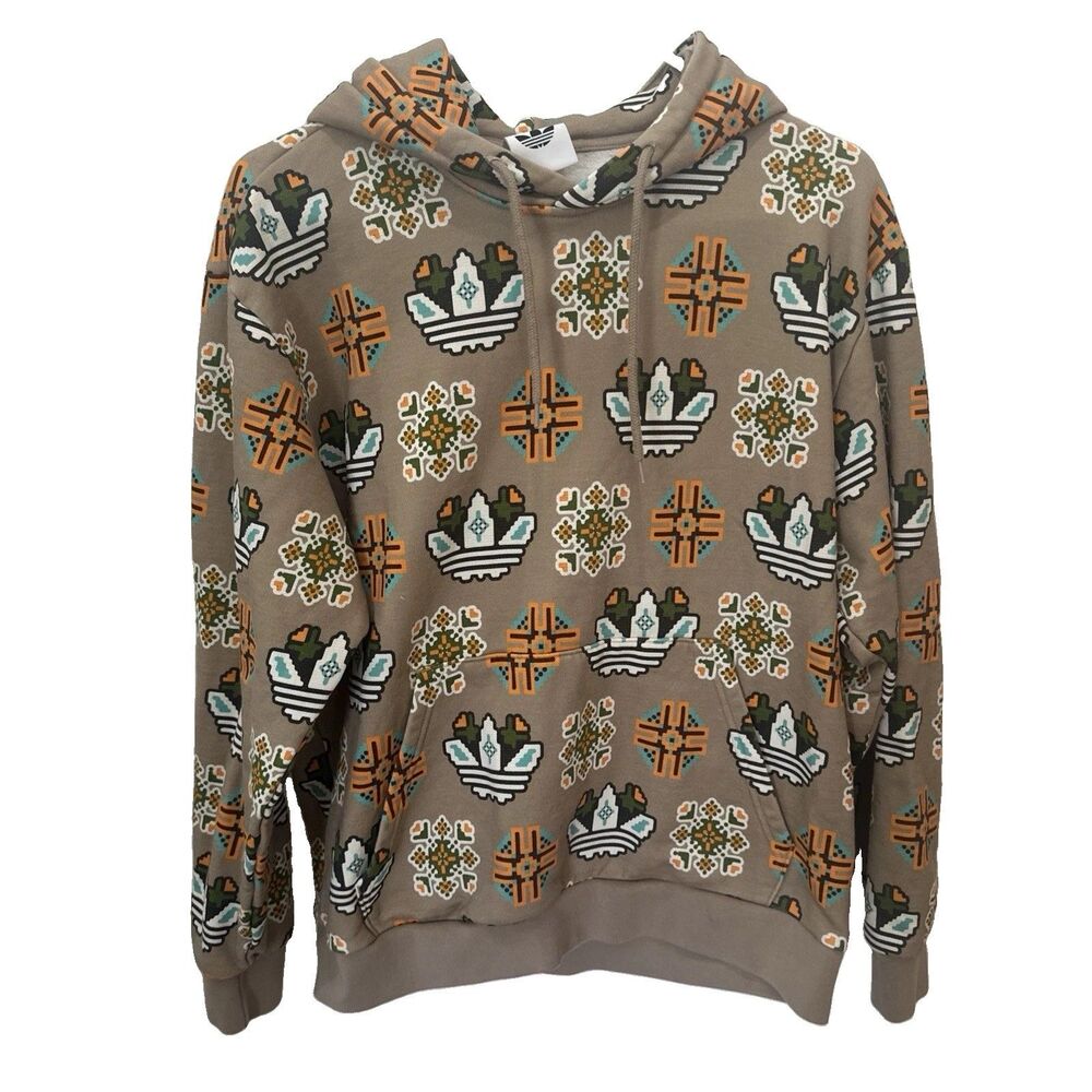 Adidas Men’s Originals Tile Allover Hoodie Trace Khaki Southwest JW1084 Medium - Picture 2 of 8